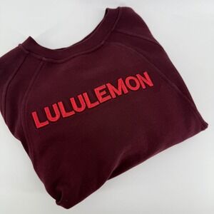 Lululemon Burgundy Crew Neck Sweatshirt Cropped Embroidered Logo Women's M L